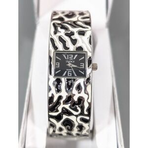 Studio Black White Enamel Hinge Bracelet Cuff Watch Womens 7"